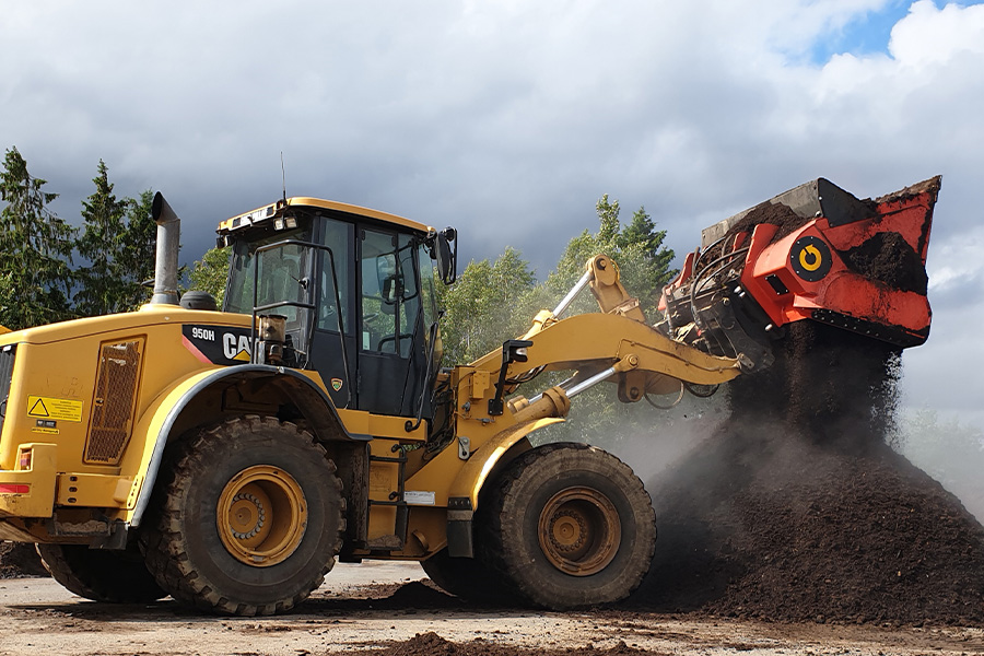 excavator screener bucket system in construction and forestry work